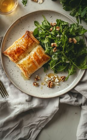 Le Feuilleté au chèvre et salade de mâche