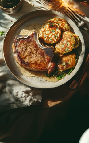 La Côte de porc et galette épinard-comté