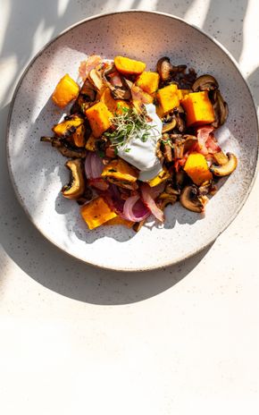 La Poêlée de potimarron aux lardons et champignons