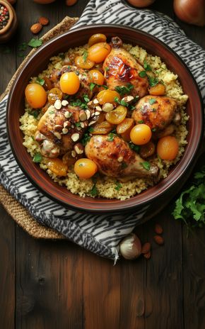 Le Tajine de poulet aux abricots et amandes