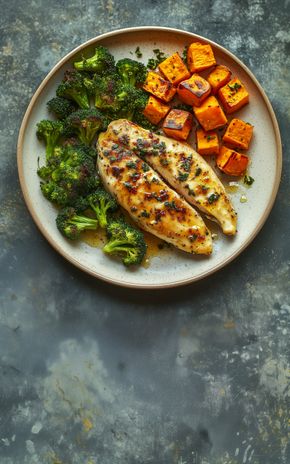 Le Poulet rôti aux patates douces et brocolis