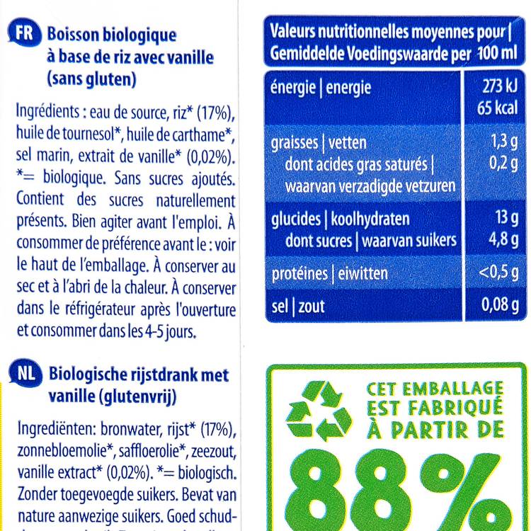 La Boisson au lait de riz vanille BIO et sans gluten - 2