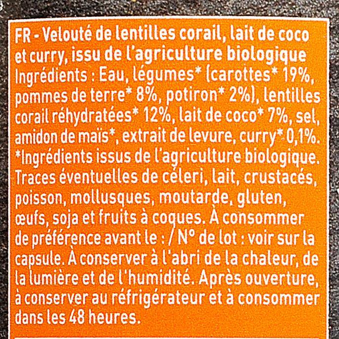 Le  Velouté de lentille curry coco BIO - 2
