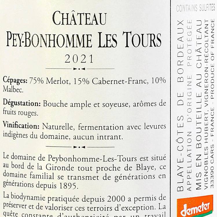 Le Vin rouge "Peybonhomme-Les-Tours" Côtes de Bordeaux BIO AOP - 2