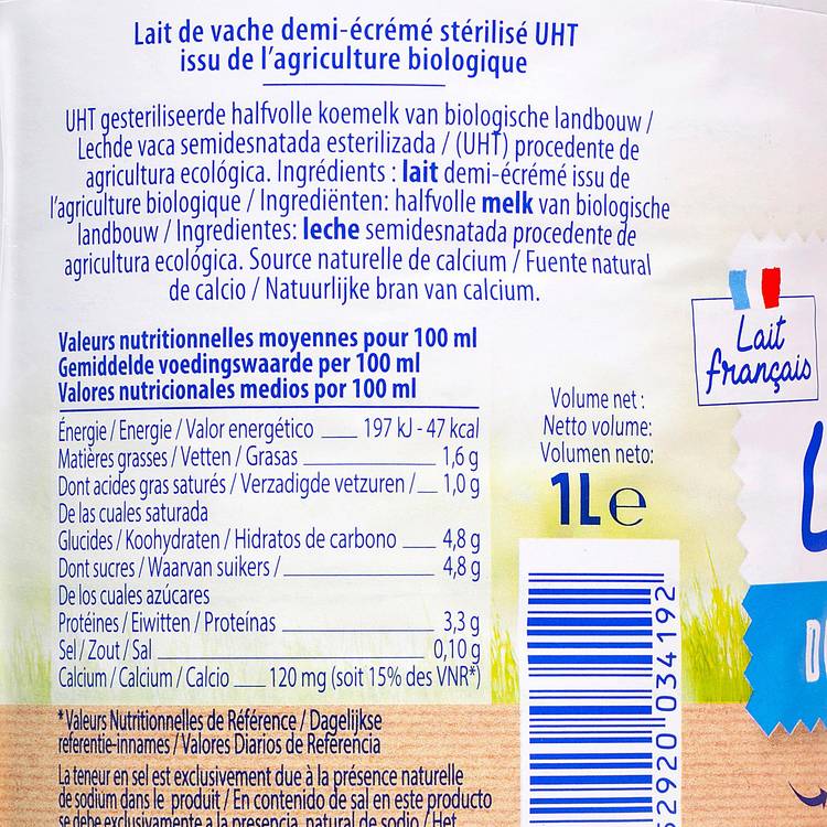 Le Lait demi écrémé UHT BIO "Grandeur Nature" - 2