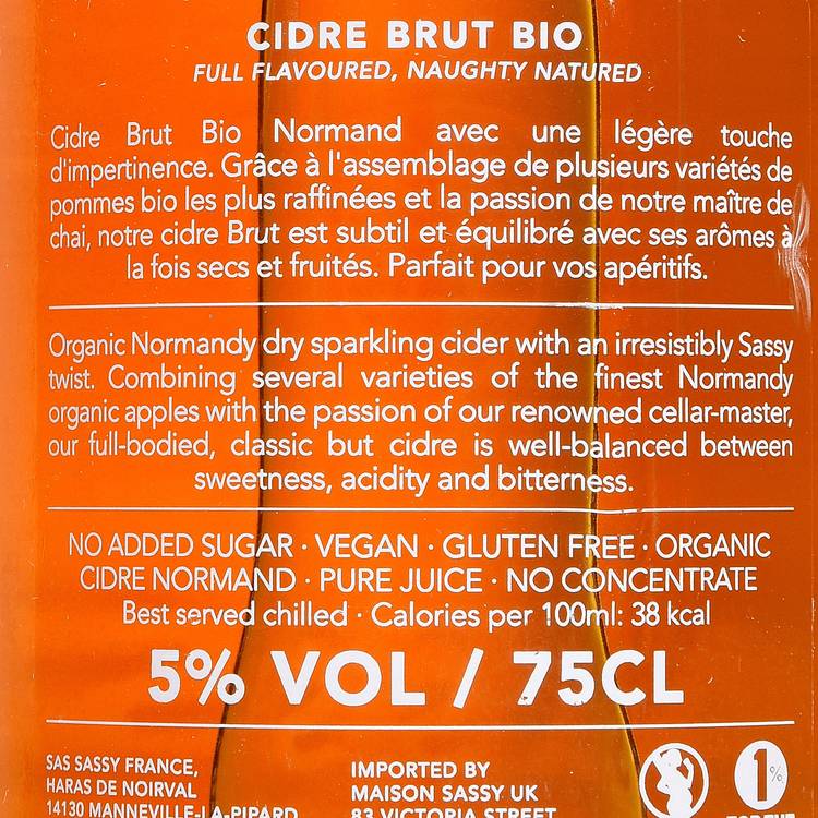 Le Cidre Brut BIO et IGP "Sassy" - 2