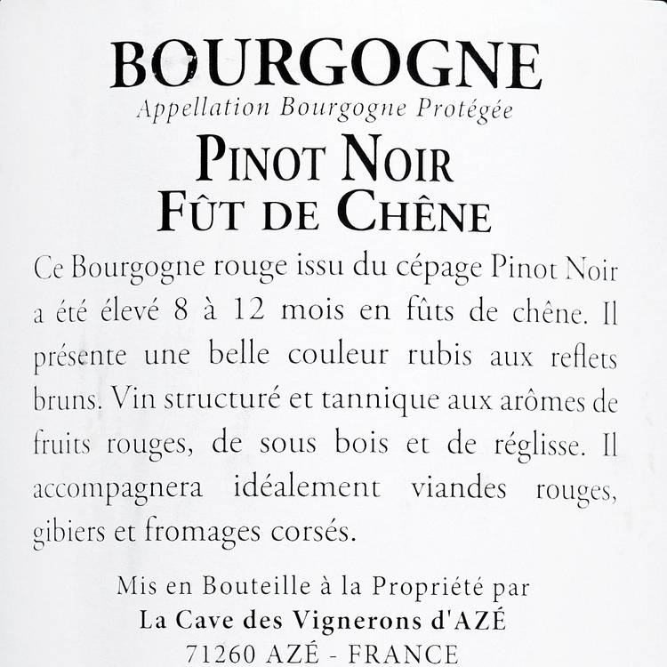 Le Vin rouge Bourgogne Pinot Noir AOC - 2