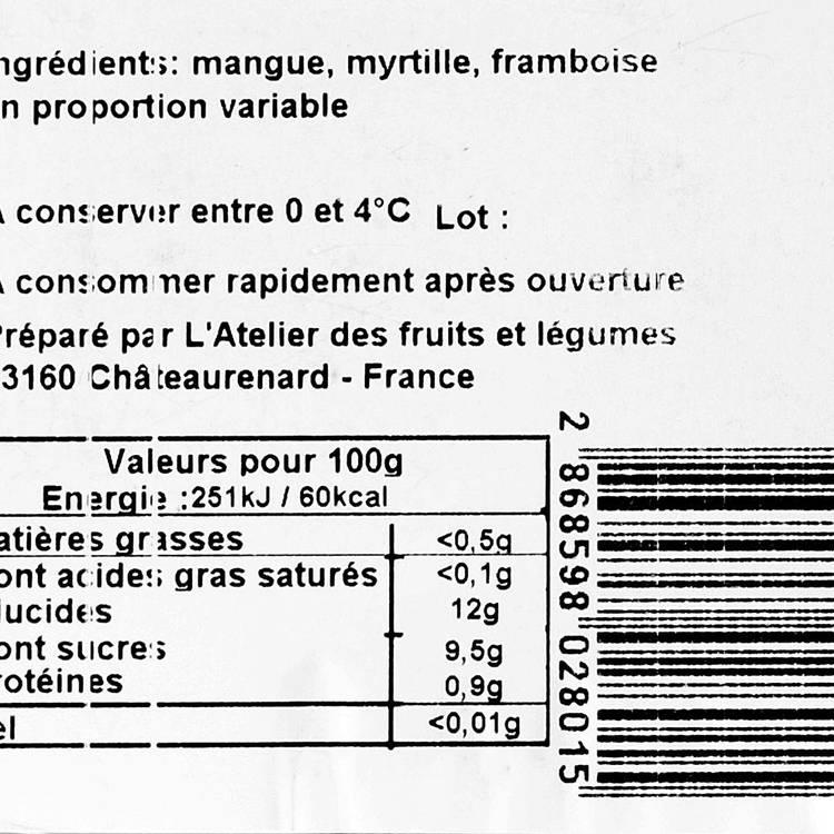 La Salade de fruits "Mangue, myrtilles et framboises" 250g - 3