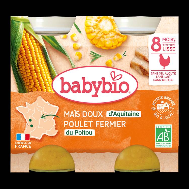 Maïs doux, poulet fermier BIO - dès 8 mois - 2