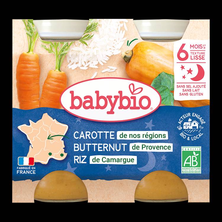 Carottes, butternut, riz de Camargue BIO - dès 6 mois - 2