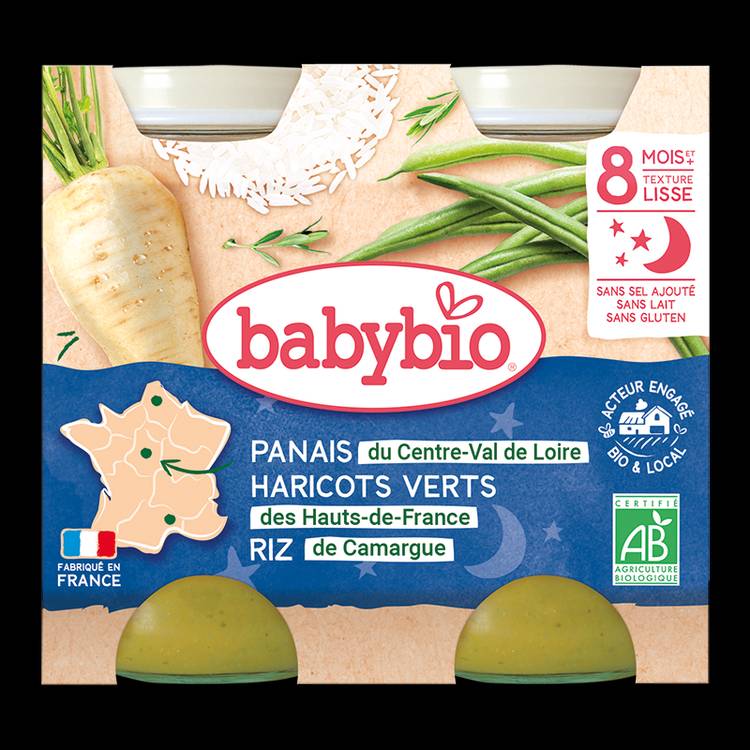 Panais, haricots verts, riz de Camargue BIO - dès 8 mois - 2