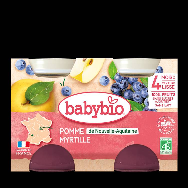 Compotes de pommes, myrtilles BIO - dès 4 mois - 2
