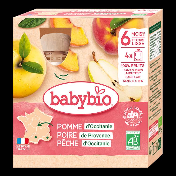 Compotes de pommes, poires, pêches BIO - dès 6 mois - 2