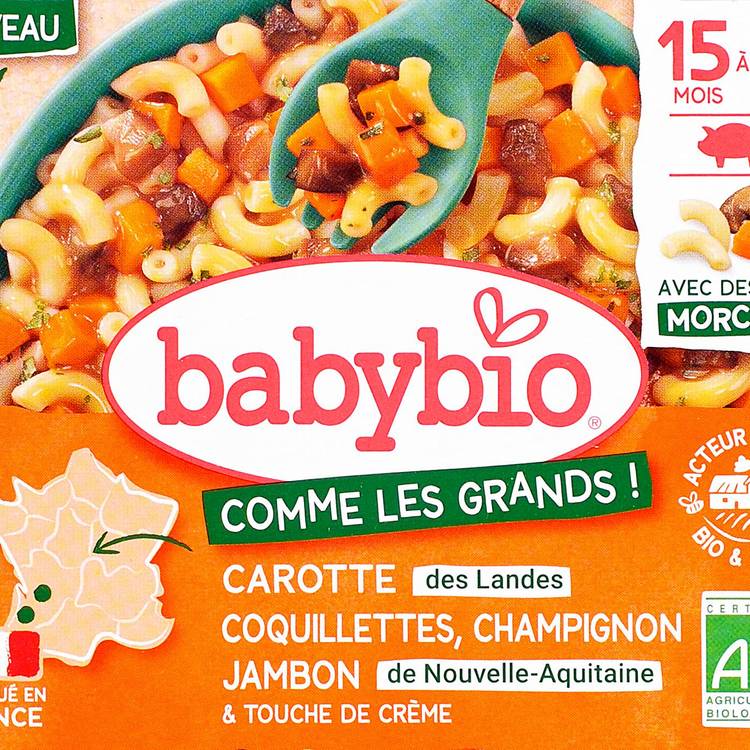 Assiette de Carottes, coquillettes, champignon et jambon BIO - dès 15 mois - 2