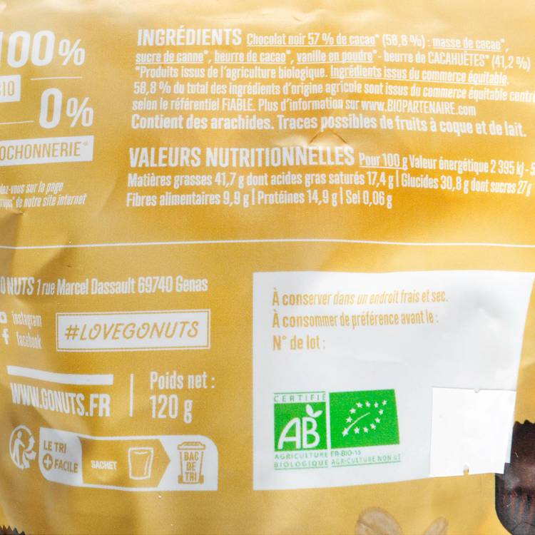Les Mini palets chocolat noir fourré au beurre de cacahuètes BIO - 3