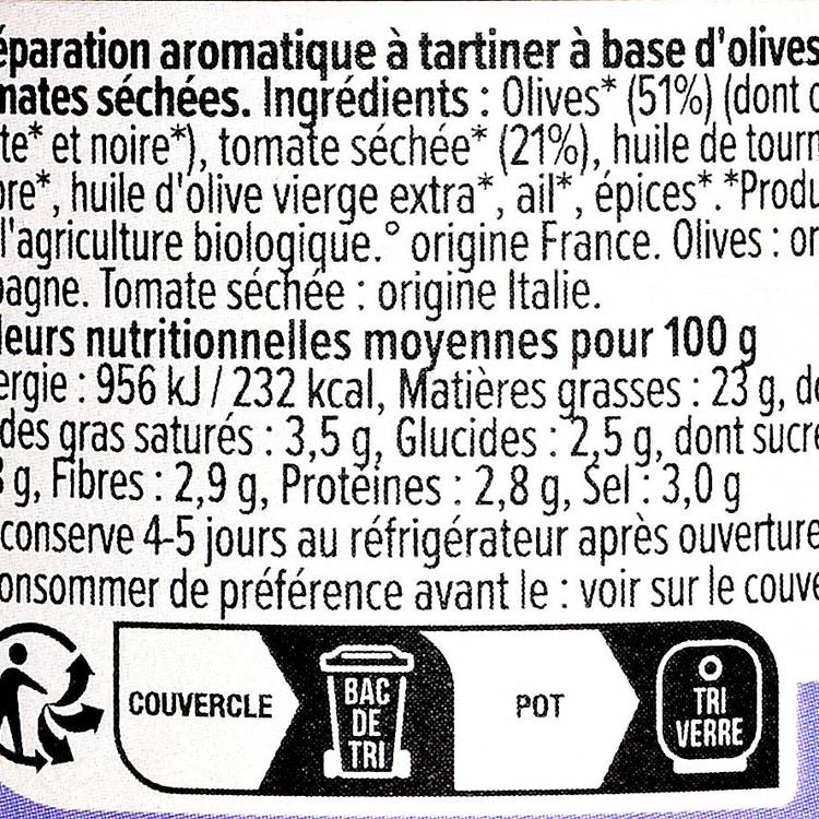 Le Tartinable d'olive et tomates séchées BIO - 2