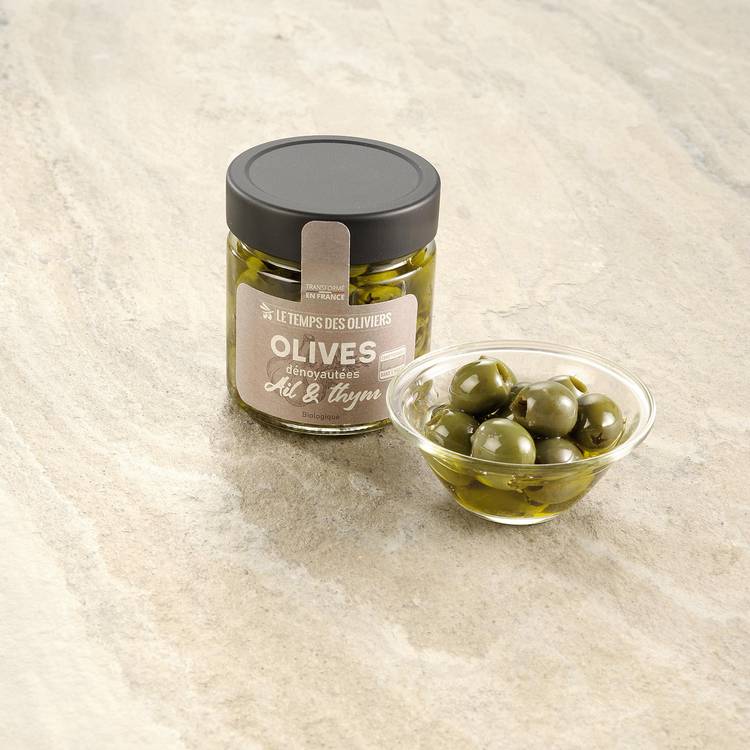 Les Olives dénoyautées à l'ail et au thym BIO