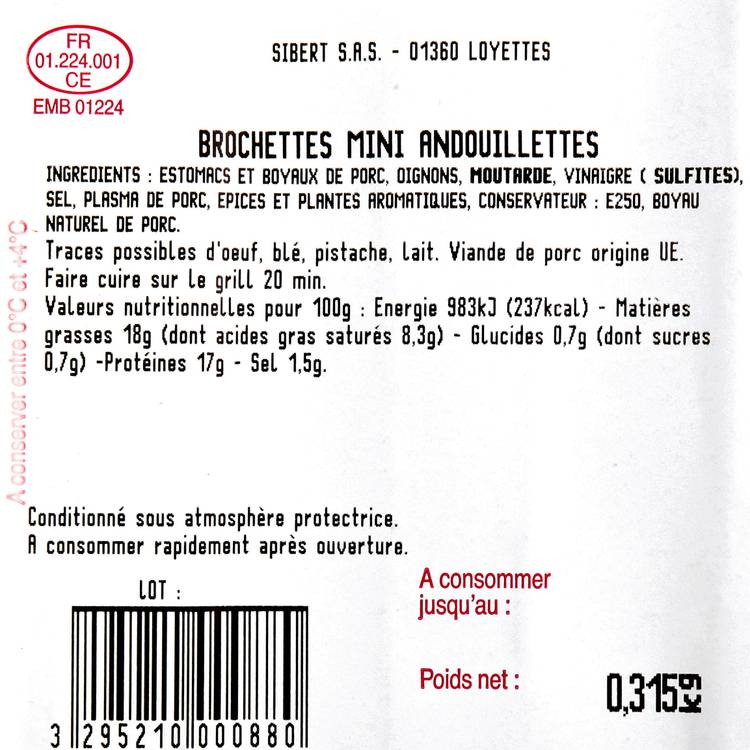 Les 3 Brochettes de mini-andouillettes 315g - 3