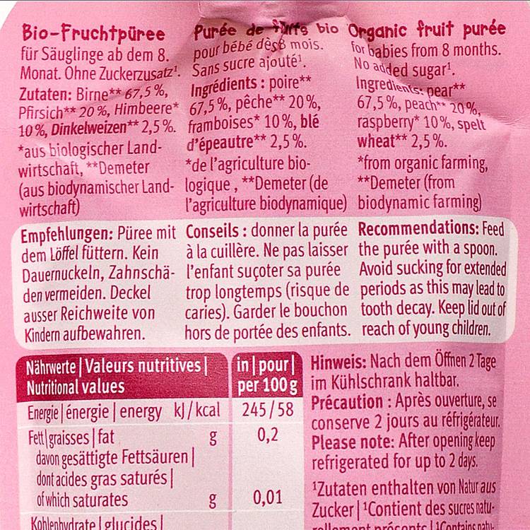 La Gourde poire, pêche, framboises & épeautre BIO - compote dès 8 mois - 3
