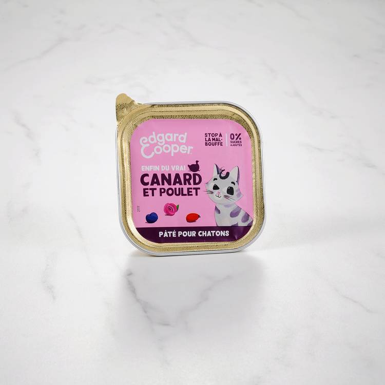 Le Pâté pour chaton au canard, poulet, myrtilles, rose et églantier "Edgard & Cooper"