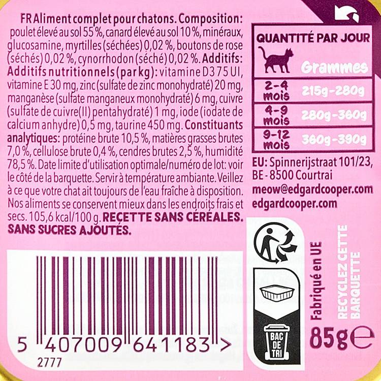 Le Pâté pour chaton au canard, poulet, myrtilles, rose et églantier "Edgard & Cooper" - 2