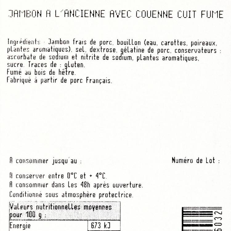 Le Jambon cuit superieur  à l'ancienne avec couenne fumé - 2