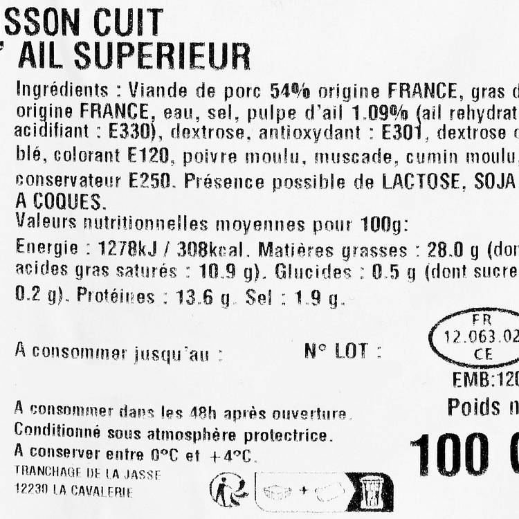 Le Saucisson cuit à l'ail tranché supérieur - 3