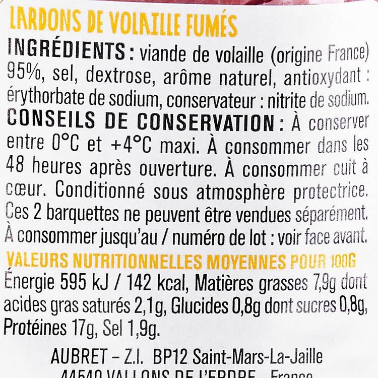 Les Lardons fumés de volaille 160g "Aubret" - 3