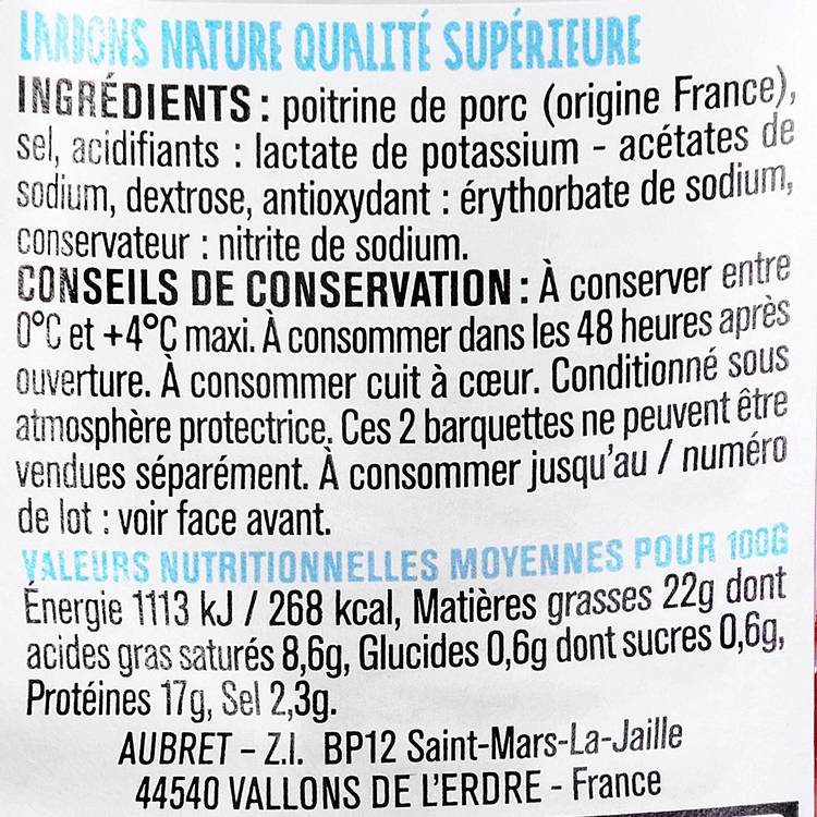 Les Lardons natures supérieurs VPF 2x100g "Aubret" - 3