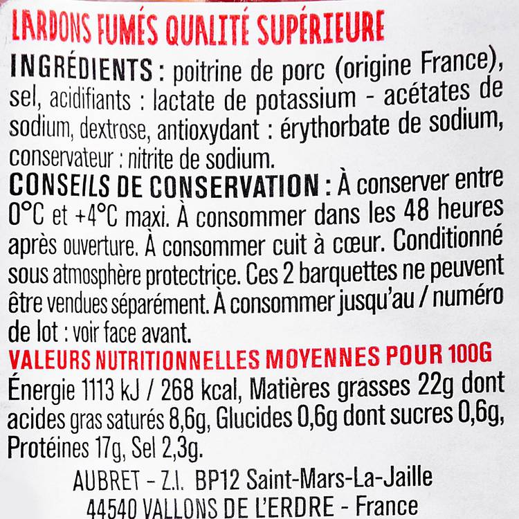 Les Lardons fumés supérieurs VPF 2x100g "Aubret" - 3