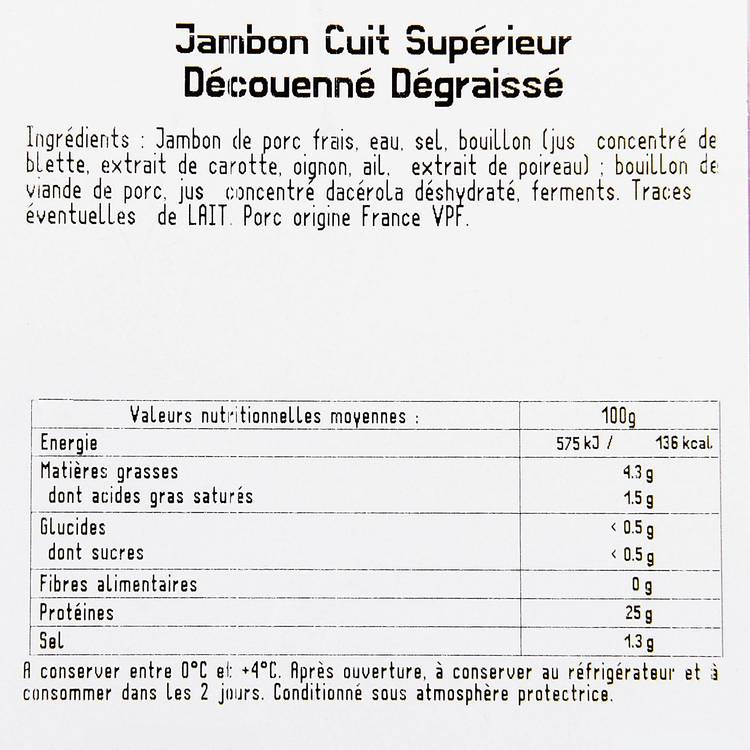 Le Jambon cuit supérieur dégraissé découenné x2 tranches 110g - 3