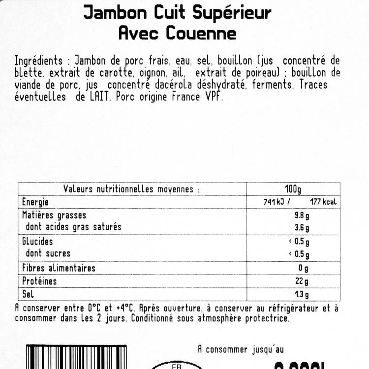 Le Jambon cuit supérieur avec couenne x4 tranches 220g - 3