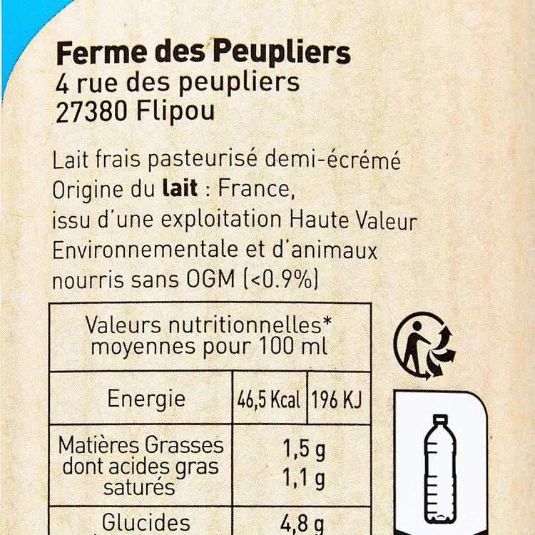 Le Lait frais fermier demi-écrémé "La Ferme des Peupliers" - 2