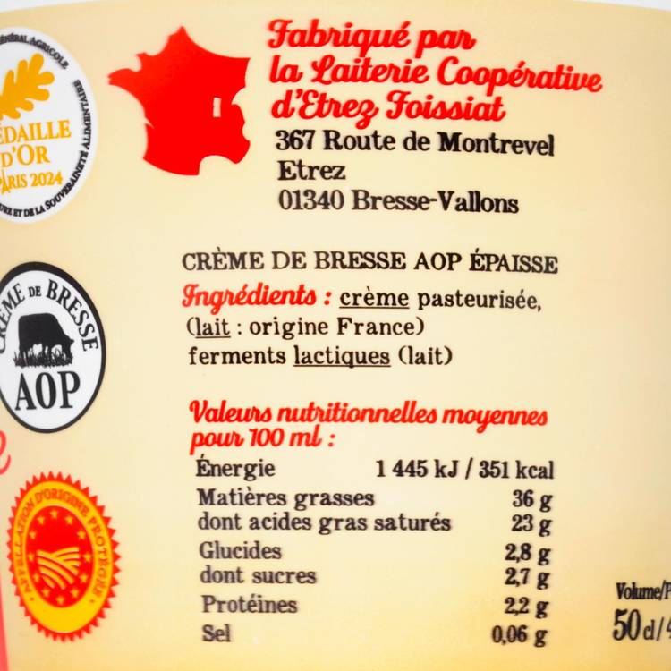 La Crème de Bresse AOP épaisse 35% - 3