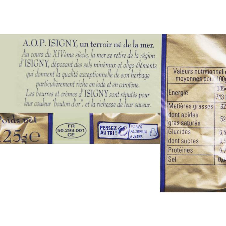 Le Beurre moulé doux d'Isigny AOP 125g - 3