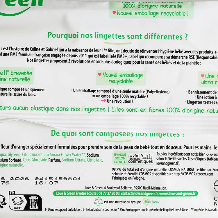 Les Lingettes à la fleur d'oranger "Love&Green" - 2