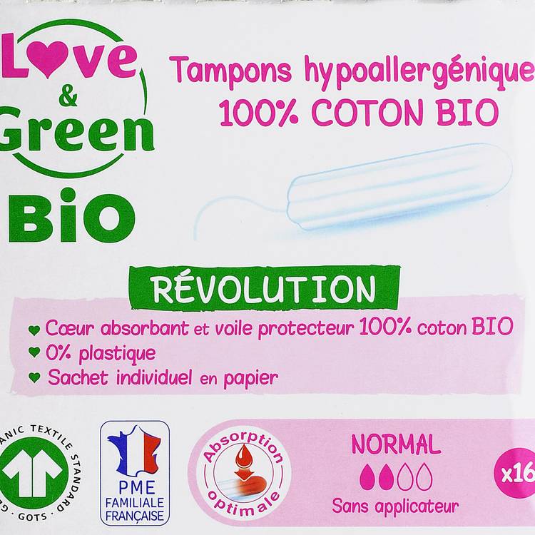 Les Tampons normaux sans applicateur 100% coton BIO "Love&Green" - 4