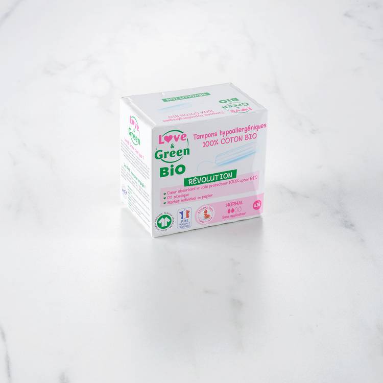 Les Tampons normaux sans applicateur 100% coton BIO "Love&Green"