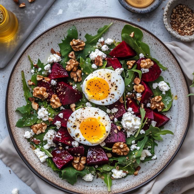 La Salade de betterave, mâche et œuf mollet