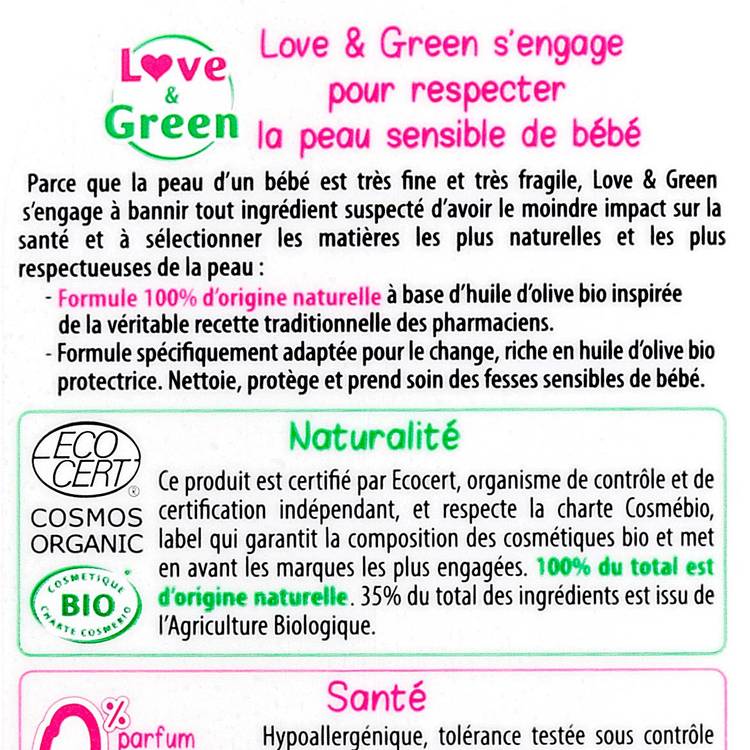 Le Bioliniment hypoallergénique "Love&Green" - 2