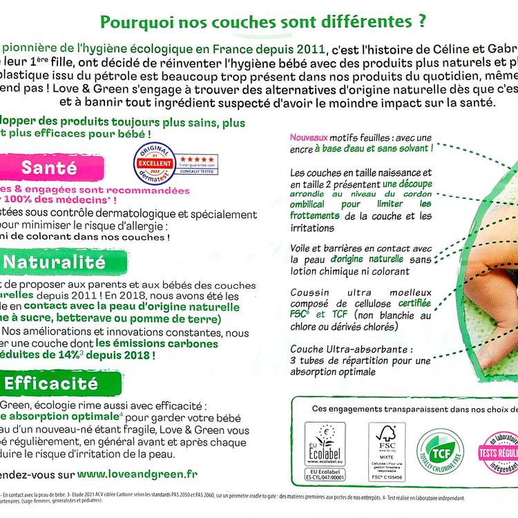 Les Couches écologiques T2, 3 à 6kg "Love&Green" - 2