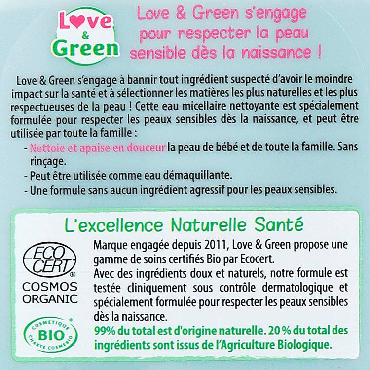 L'Eau micellaire nettoyante  "Love&Green" - 2