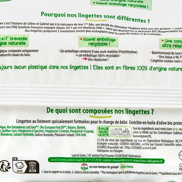 Les Lingettes au liniment "Love&Green" - 2