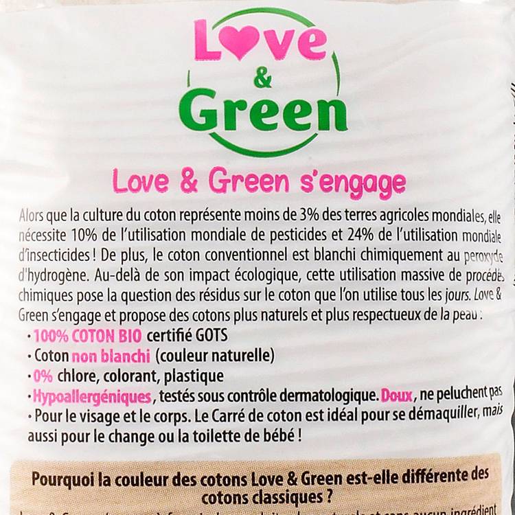 Les Cotons bio carrés hypoallergéniques "Love&Green" - 2