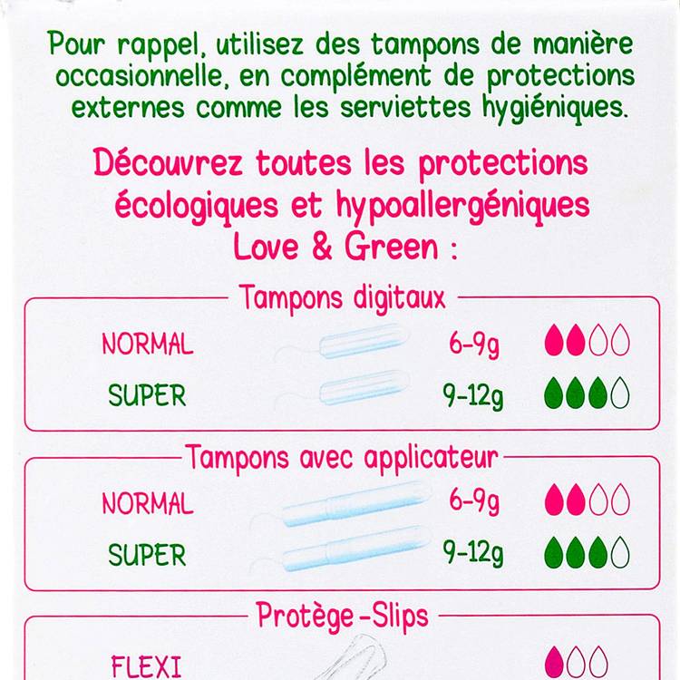 Les Tampons 100% coton BIO avec applicateur NORMAL "Love&Green" - 2