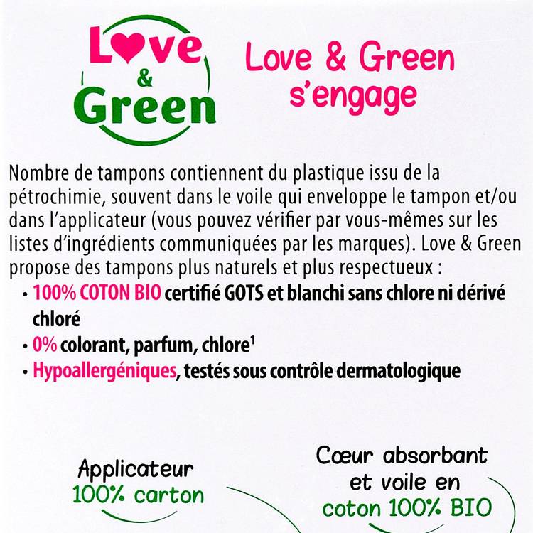 Les Tampons 100% coton BIO avec applicateur NORMAL "Love&Green" - 3