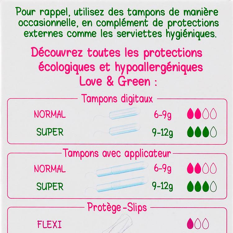 Les Tampons 100% coton BIO avec applicateur SUPER "Love&Green" - 4