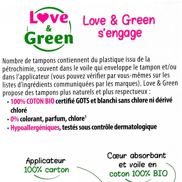 Les Tampons 100% coton BIO avec applicateur SUPER "Love&Green" - 2