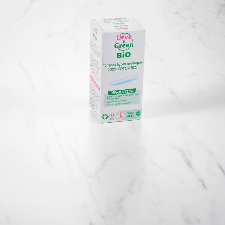 Les Tampons 100% coton BIO avec applicateur SUPER "Love&Green"