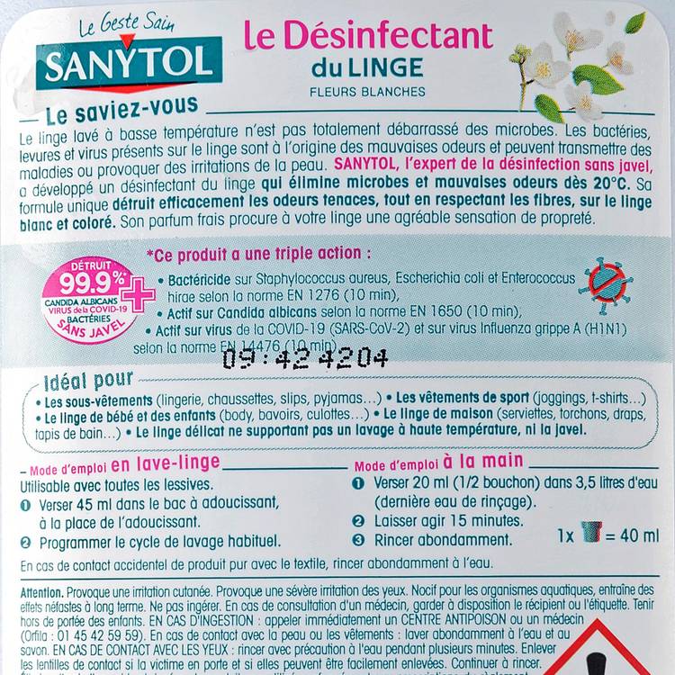 Le Désinfectant du linge fleurs blanches "Sanytol" - 2